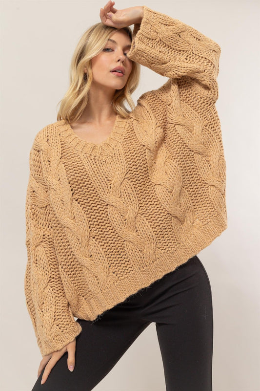 HYFVE Cable Knit V-Neck Sweater - Tigbul's Variety Fashion Shop