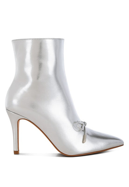 Capper Bow Detail Metallic High Ankle Boots - Tigbul's Variety Fashion Shop