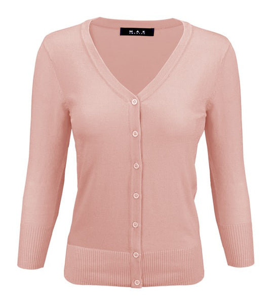 V-Neck Button Down Knit Cardigan Sweater - Tigbul's Variety Fashion Shop