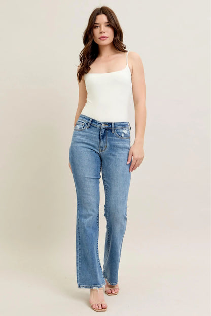Judy Blue Full Size Mid Rise Wash Destroy Hem Bootcut Jeans Plus Size - Tigbul's Variety Fashion Shop
