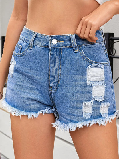 Distressed Raw Hem Denim Shorts - Tigbul's Variety Fashion Shop