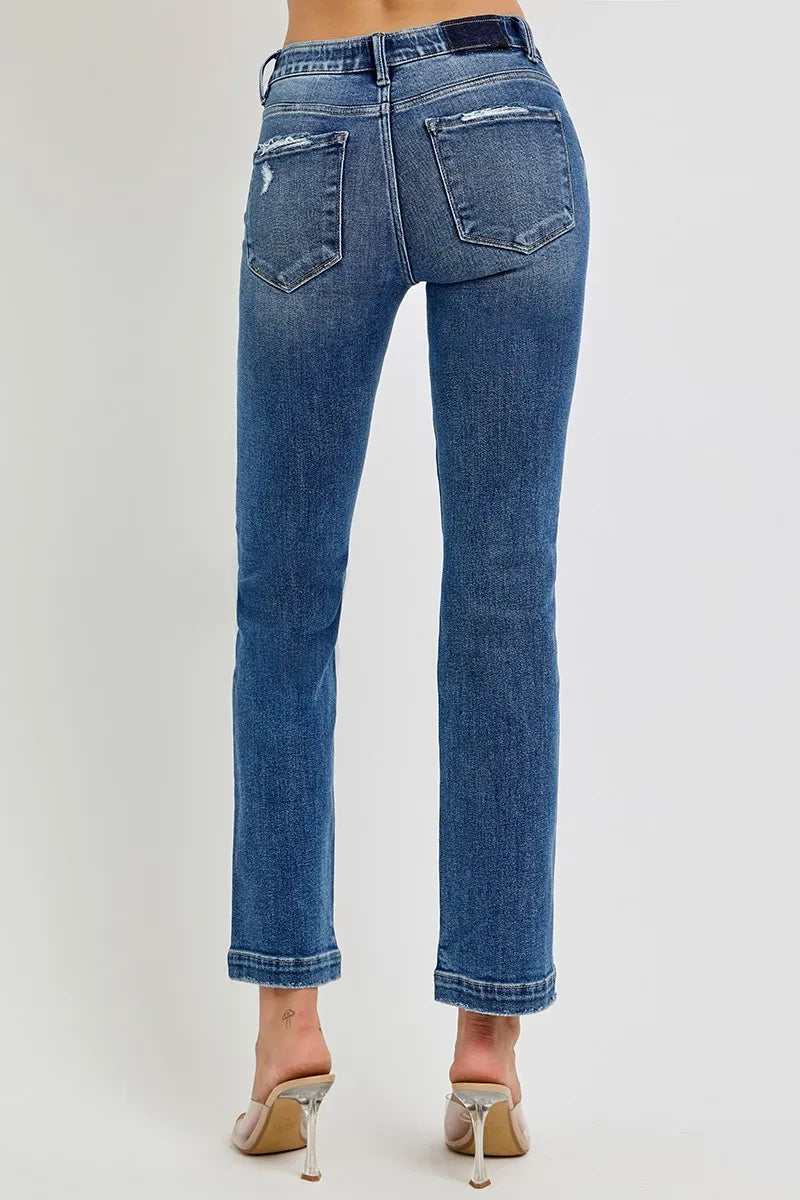 RISEN Full Size Tummy Control Elastic Band Mid Rise Straight Jeans Plus Size - Tigbul's Variety Fashion Shop