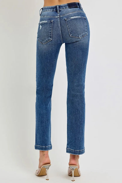 RISEN Full Size Tummy Control Elastic Band Mid Rise Straight Jeans Plus Size - Tigbul's Variety Fashion Shop