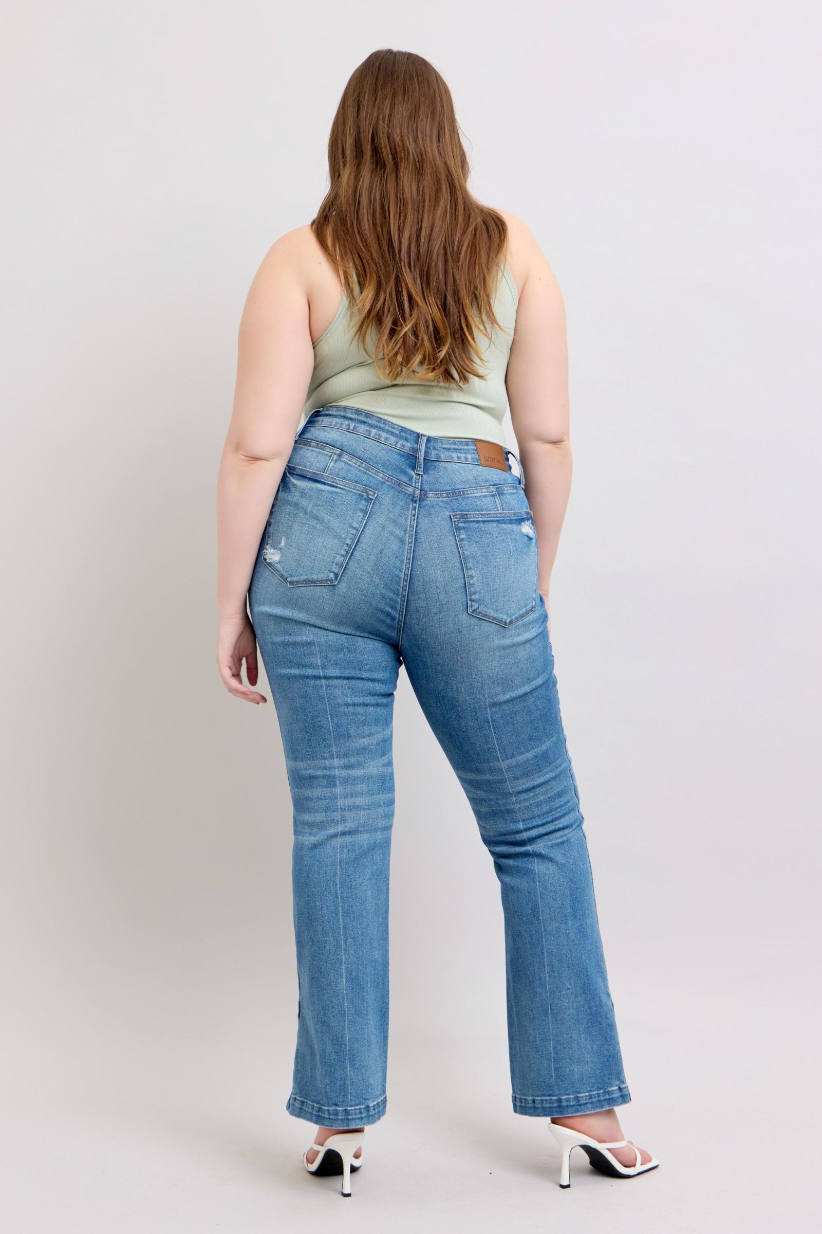 Judy Blue HW Tummy Control Vintage Wash Side Slit Slim Boot Jeans - Tigbul's Variety Fashion Shop