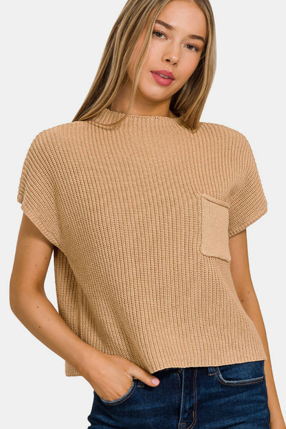 Zenana Mock Neck Short Sleeve Cropped Sweater - Tigbuls Variety Fashion