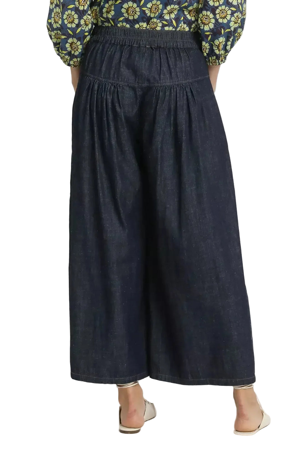 Dark Blue Stone Washed Wide-Leg Button-Front Culottes | Tigbuls