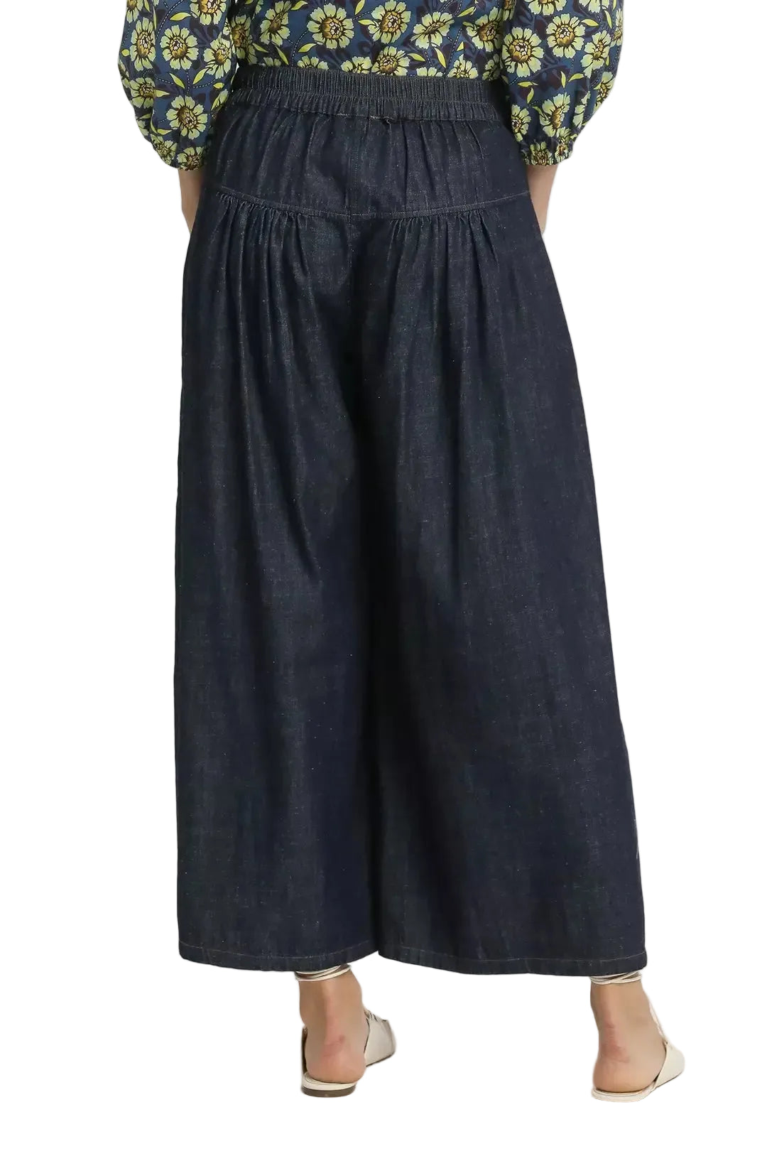 Dark Blue Stone Washed Wide-Leg Button-Front Culottes | Tigbuls