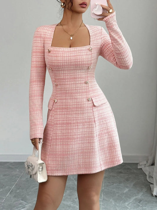 Square Neck Long Sleeve Dress - Tigbul's Variety Fashion Shop