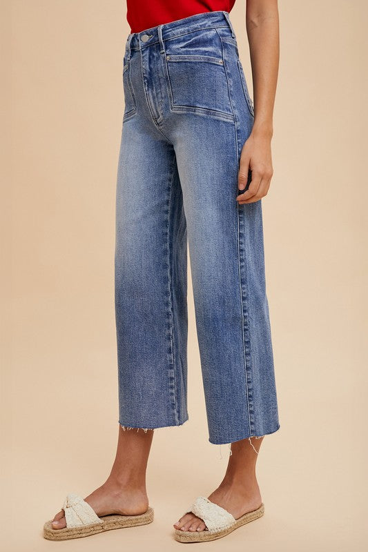 Medium Blue High Rise Wide Leg Jeans - Tigbul's Variety Fashion Shop