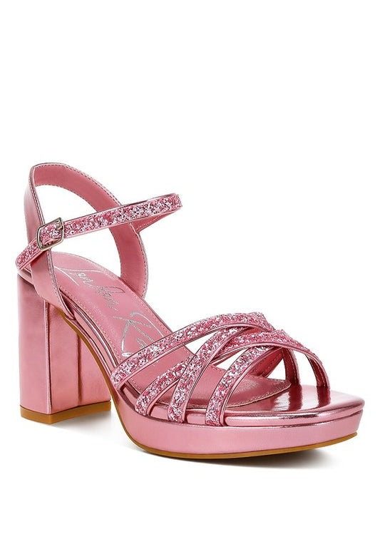 Sparks Fly Glitter Strappy Block Sandals - Tigbul's Variety Fashion Shop