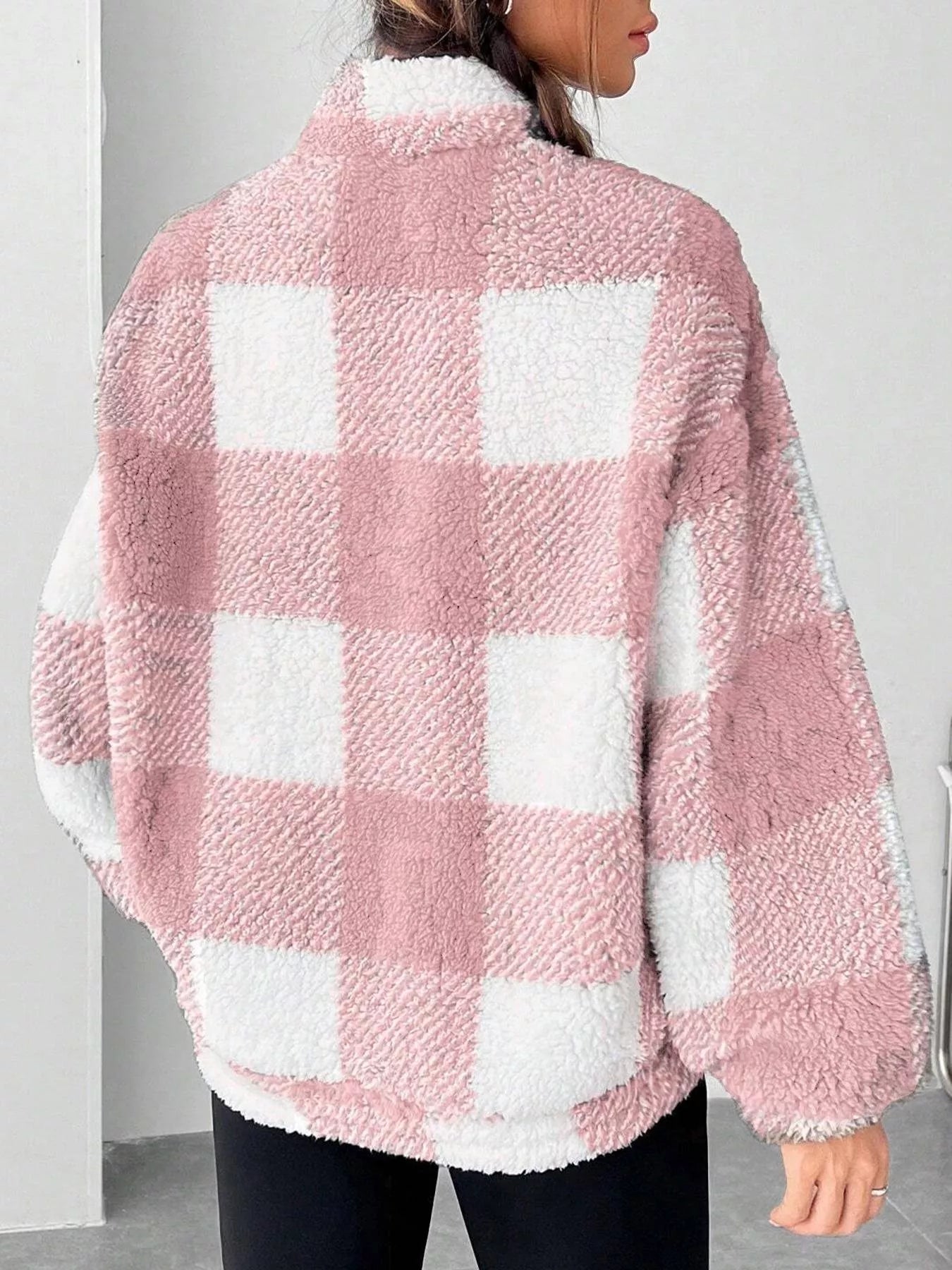 Full Size Plaid Sherpa Long Sleeve Sweatshirt Plus Size - Tigbul's Variety Fashion Shop
