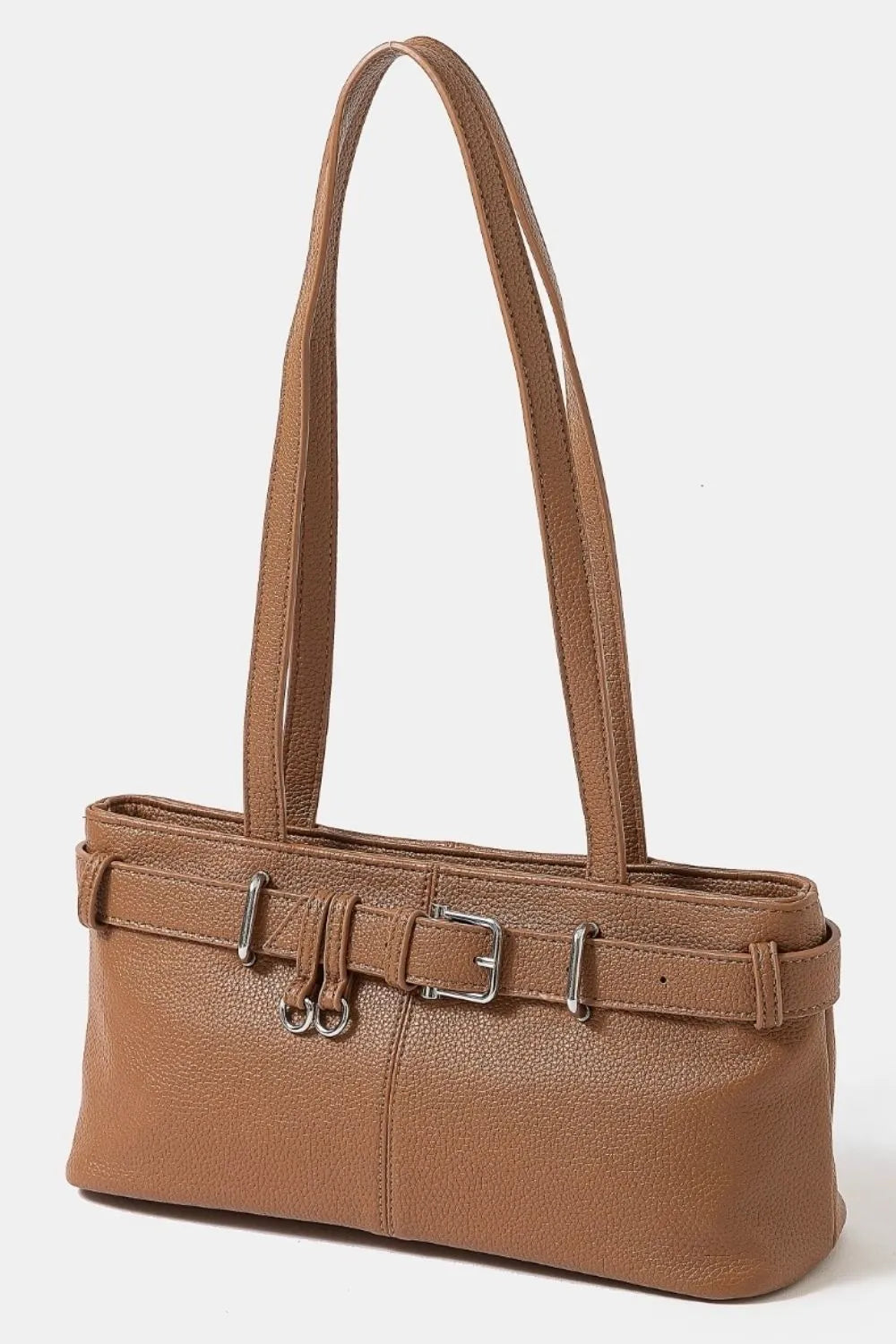 Fame Belt Strap Textured Faux Leather Shoulder Bag - Tigbul's Variety Fashion Shop
