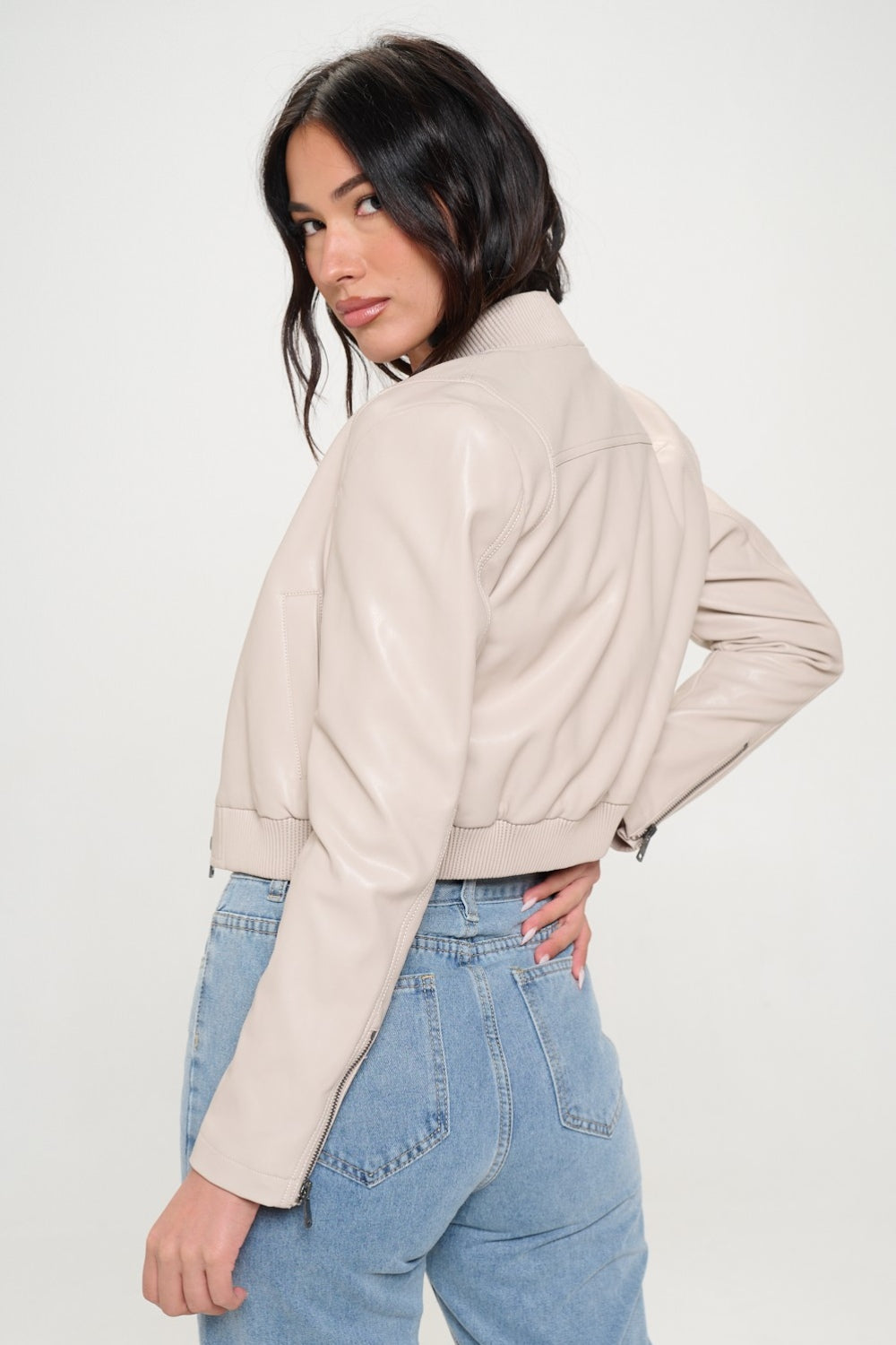 Coalition LA Zip Up Cropped Bomber Jacket - Tigbul's Variety Fashion Shop