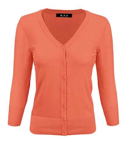 V-Neck Button Down Knit Cardigan Sweater - Tigbul's Variety Fashion Shop