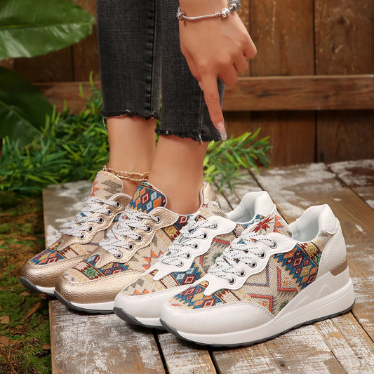 Geometric Lace Up Wedge Sneakers - Tigbul's Variety Fashion Shop