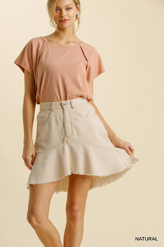 Umgee Linen Blend 5 Pockets High Low Skirt with Frayed Hem - Tigbul's Variety Fashion Shop