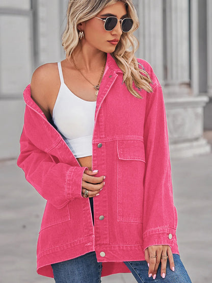 Button Up Long Sleeve Denim Jacket - Tigbul's Variety Fashion Shop