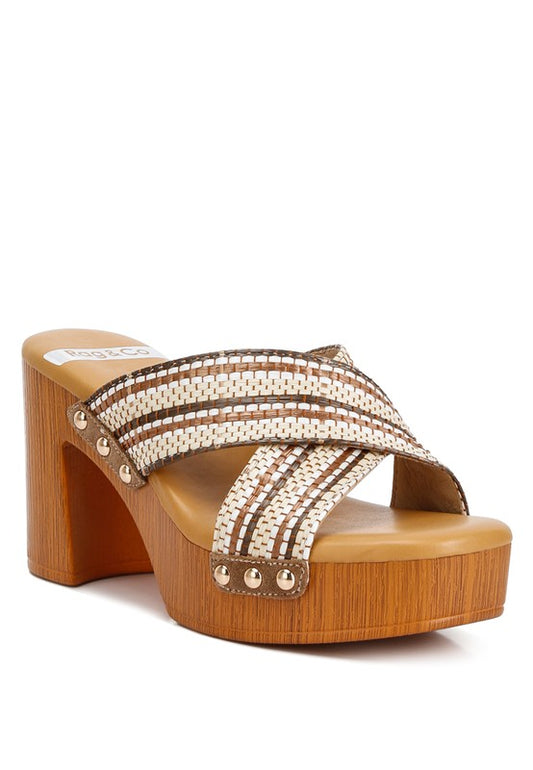 Finley Raffia High Block Heel Clogs - Tigbuls Variety Fashion