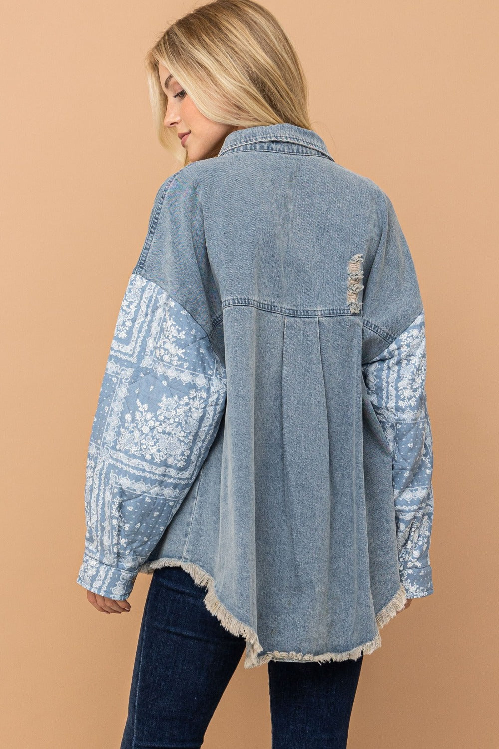 And The Why Full Size Paisley Print Quilted Sleeves Denim Jacket - Tigbul's Variety Fashion Shop