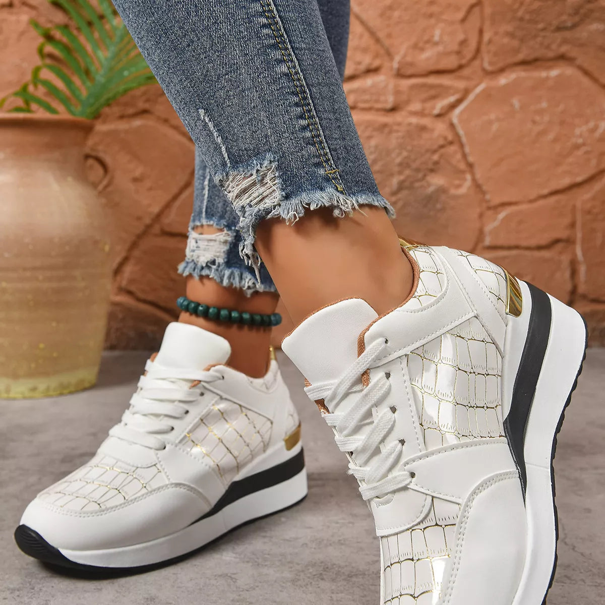 Lace Up Round Toe  Sneakers - Tigbul's Variety Fashion Shop