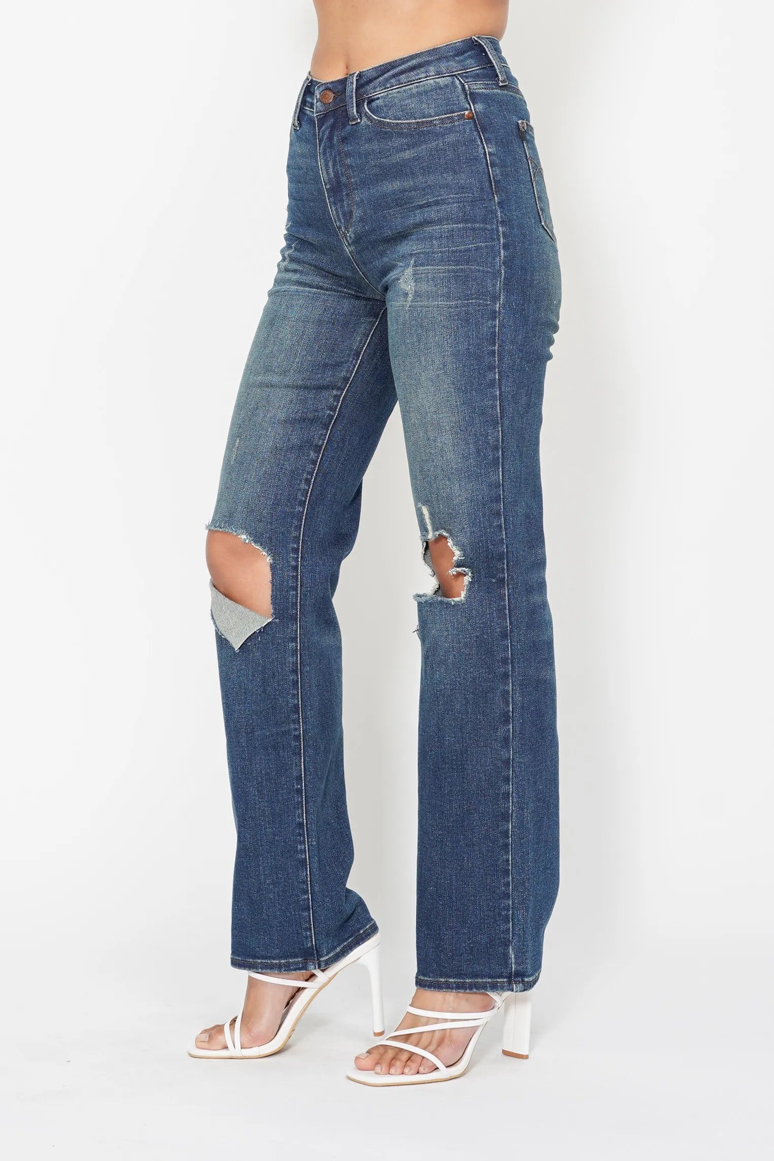 Judy Blue Full Size Hw Ripped Knee Dad Jeans Plus Size - Tigbul's Variety Fashion Shop