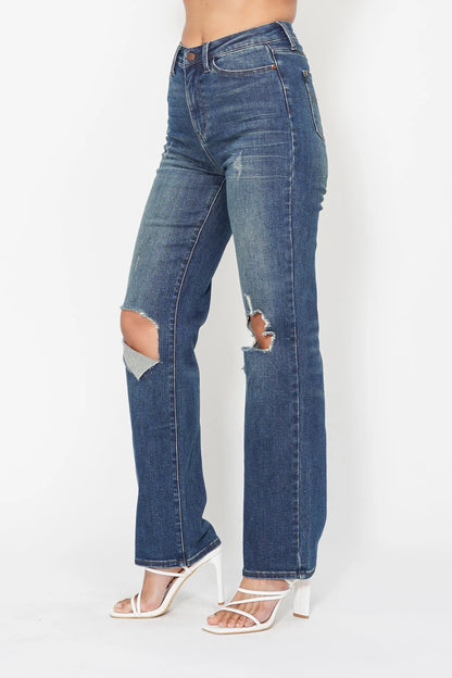 Judy Blue Full Size Hw Ripped Knee Dad Jeans Plus Size - Tigbul's Variety Fashion Shop