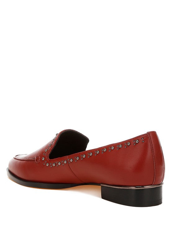 Wolferton Delicate Stud Detail Leather Loafers - Tigbul's Variety Fashion Shop