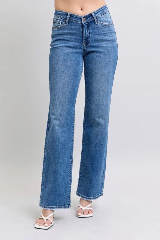 Judy Blue Full Size High Waist V-Front Vintage Wash Straight Jeans Plus Size - Tigbul's Variety Fashion Shop