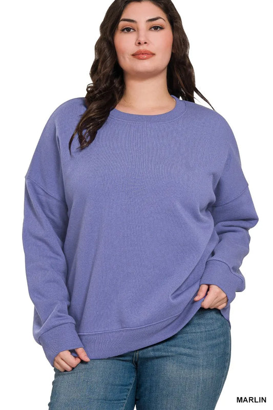 Zenana Full Size Fleece Drop Shoulder Sweatshirt Plus Size - Tigbul's Variety Fashion Shop