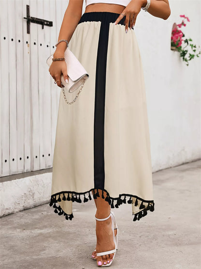 Tassel Trim High Waist Skirt - Tigbul's Variety Fashion Shop