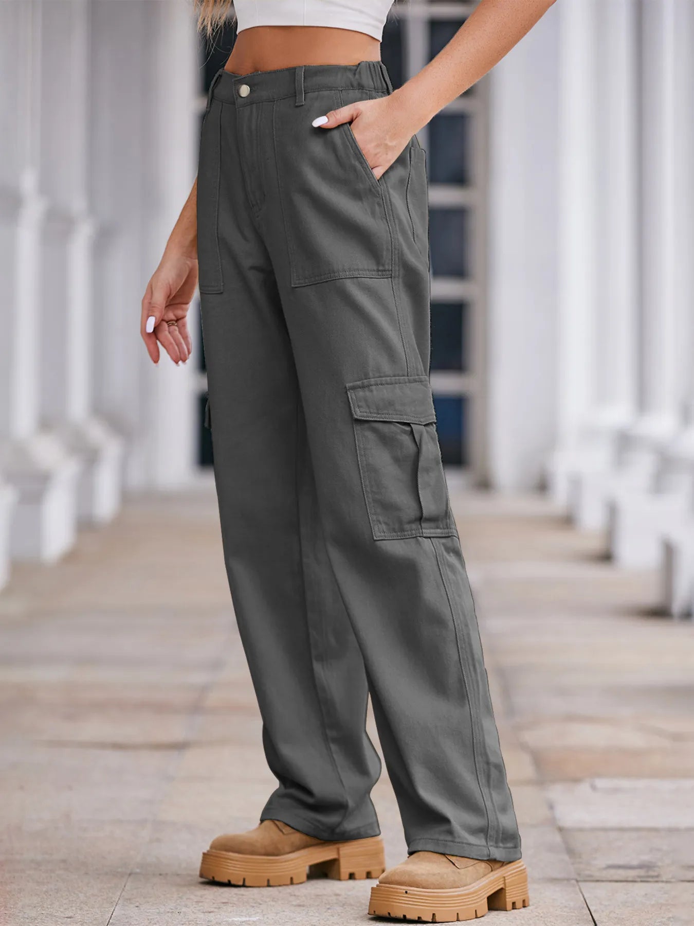 High-Waisted Cargo Jeans - Tigbul's Variety Fashion Shop