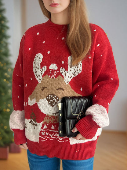 Reindeer Mock Neck Long Sleeve Sweater - Tigbul's Variety Fashion Shop