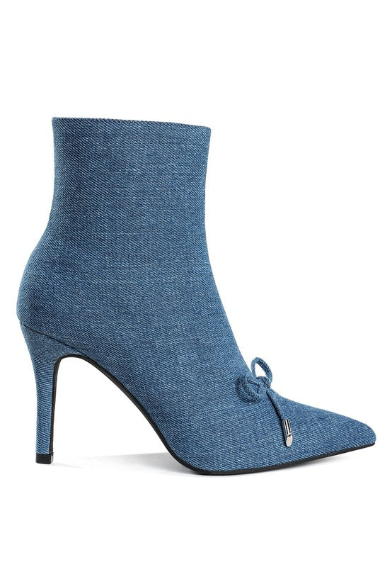 Flapper Bow Detail Denim Ankle Boots - Tigbul's Variety Fashion Shop