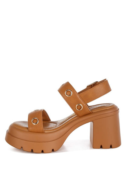 Urla Eyelet Detail Platform Heel Sandals - Tigbul's Variety Fashion Shop