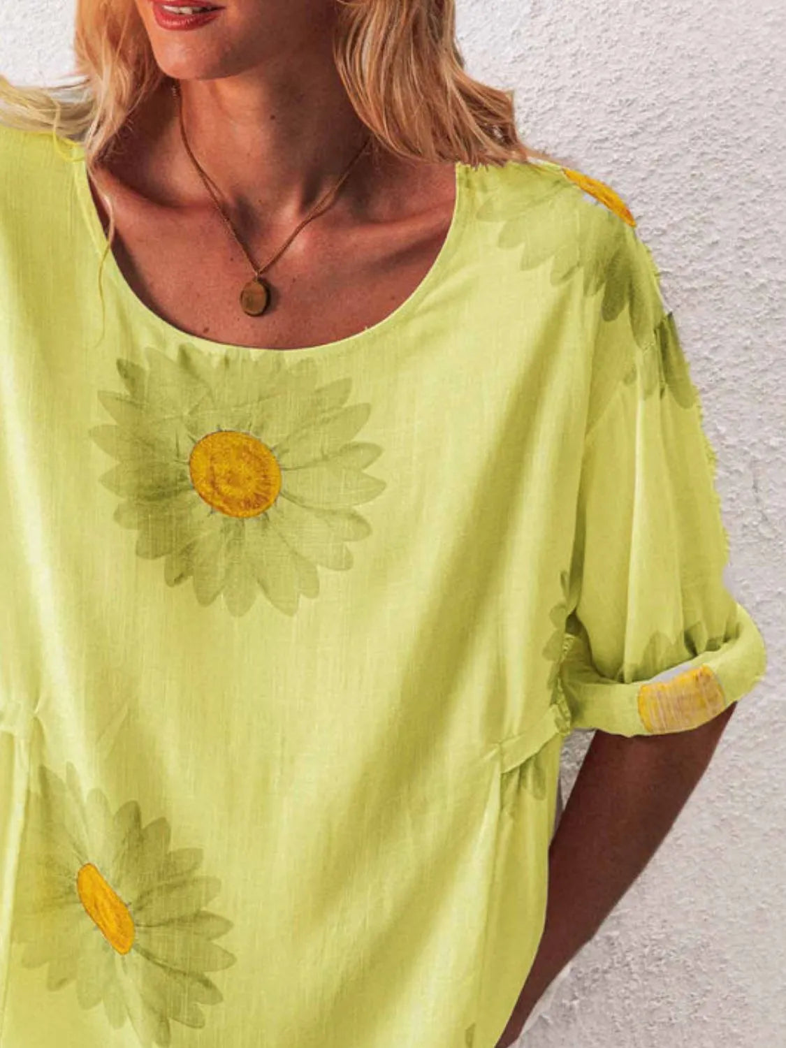 Full Size Flower Round Neck Half Sleeve T-Shirt Plus Size - Tigbul's Variety Fashion Shop