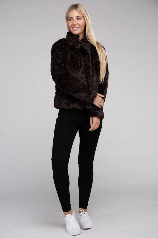 Fluffy Zip-Up Sweater Jacket - Tigbuls Variety Fashion