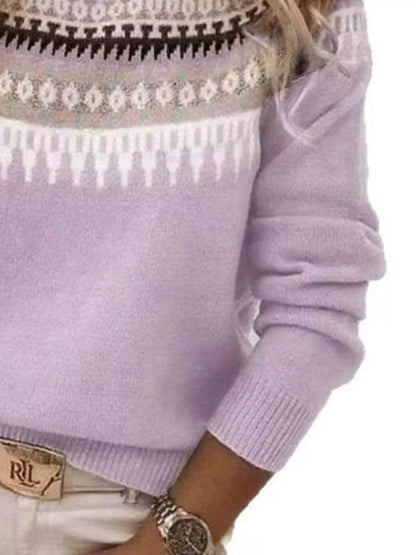 Full Size Vintage Patterned Round Neck Sweater Plus Size - Tigbul's Variety Fashion Shop