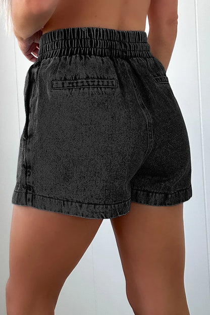 Black Drawstring High Waist Denim Shorts - Tigbul's Variety Fashion Shop