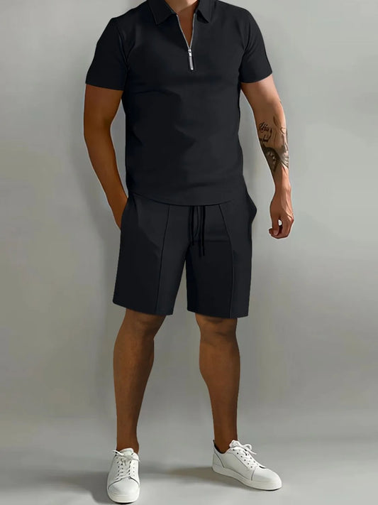 Men's Full Size Collared Neck Short Sleeve Top and Shorts Set Plus Size - Tigbul's Variety Fashion Shop