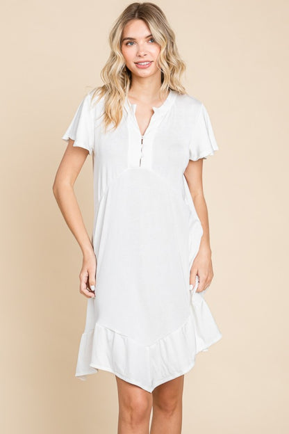 Culture Code Full Size Short Sleeve Ruffled Asymmetric Hem Dress - Tigbul's Variety Fashion Shop