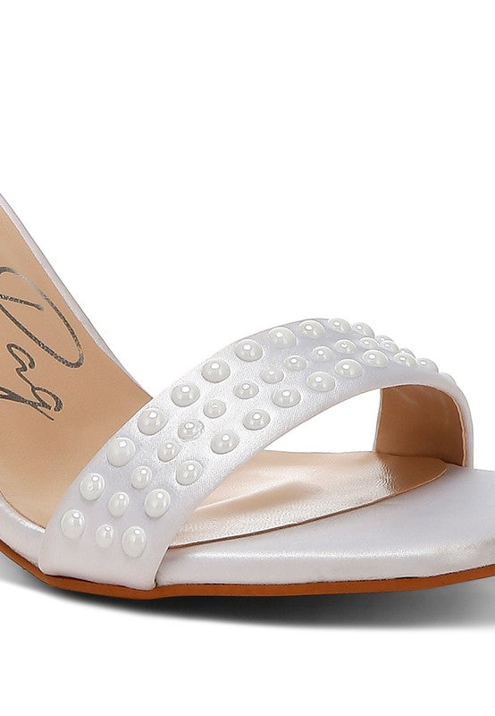 Klebba Pearls Embellished Satin Sandals - Tigbul's Variety Fashion Shop