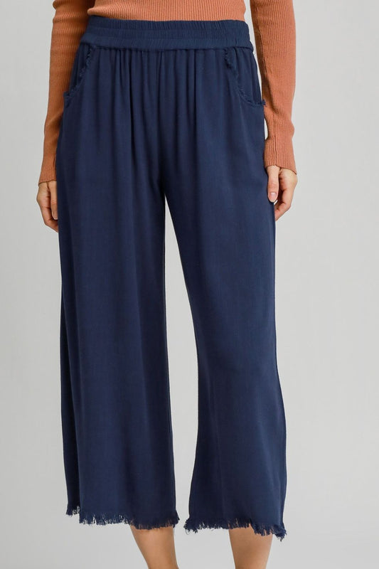 Umgee Full Size Linen Blend Elastic Waistband Wide Leg Pants Plus Size - Tigbul's Variety Fashion Shop