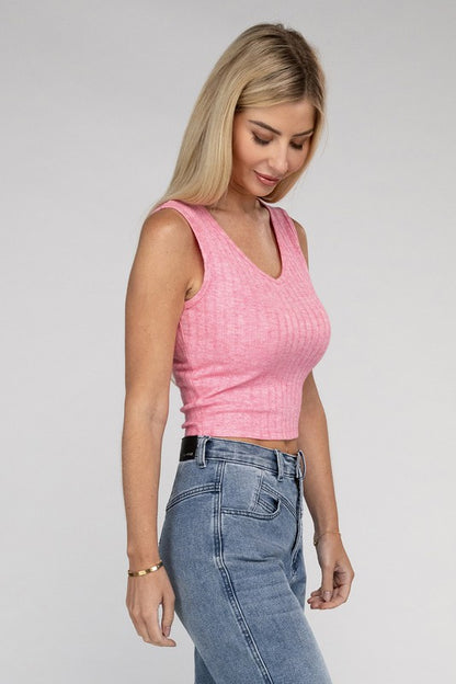 Ribbed Scoop Neck Cropped Sleeveless Top - Tigbuls Variety Fashion