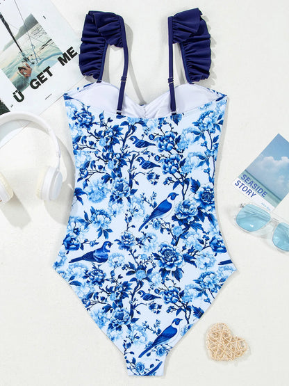 Cutout Ruffled Spaghetti Strap One-Piece Swimwear - Tigbul's Variety Fashion Shop