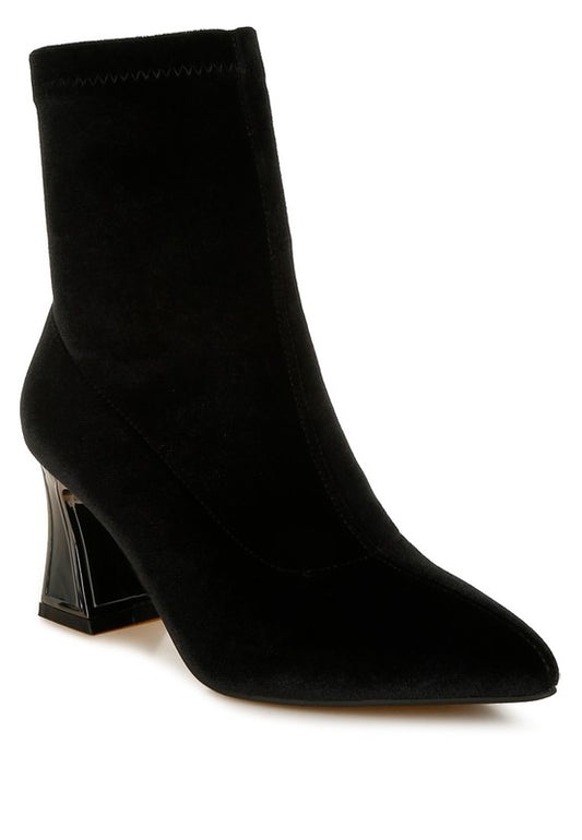 Arcturus Flared Block Heel Velvet Boots - Tigbul's Variety Fashion Shop