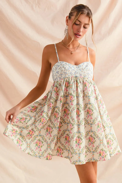 SO ME Mixed Floral Print Sleeveless Mini Dress - Tigbul's Variety Fashion Shop