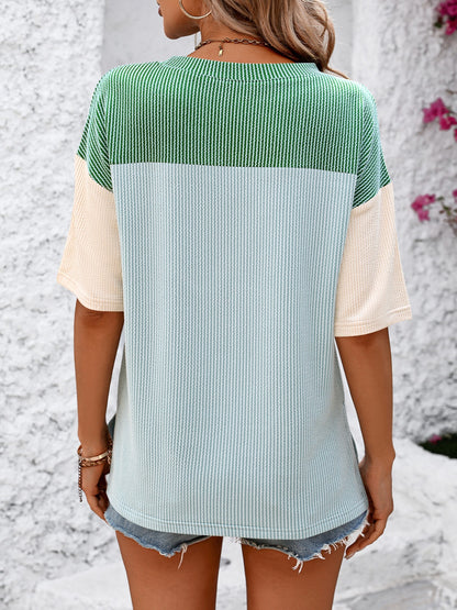 Color Block Round Neck Half Sleeve T-Shirt - Tigbuls Variety Fashion