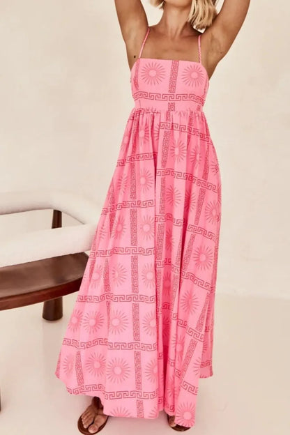 Cutout Back Printed Square Neck Maxi Cami Dress - Tigbul's Variety Fashion Shop