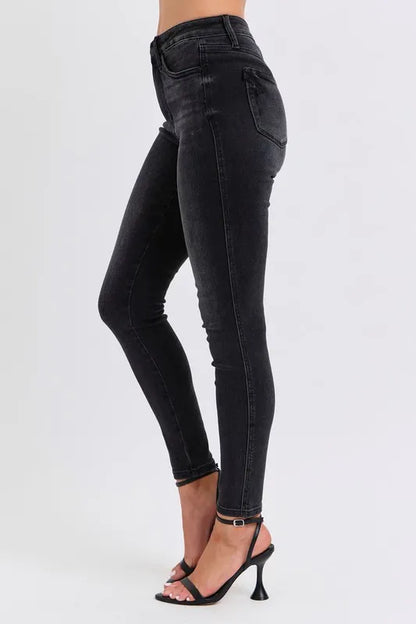 Judy Blue Full Size Midi Rise Tummy Control Skinny Jeans Plus Size - Tigbul's Variety Fashion Shop