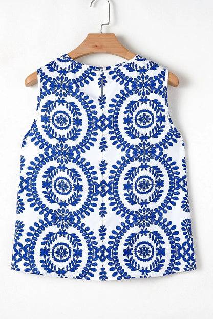 Printed Crew Neck Sleeveless Top - Tigbul's Variety Fashion Shop
